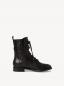 Preview: Stiefelette aus Materialmix Leder - Synthetik, Absatz, Schnürung und Reißverschluß in der Farbe schwarz