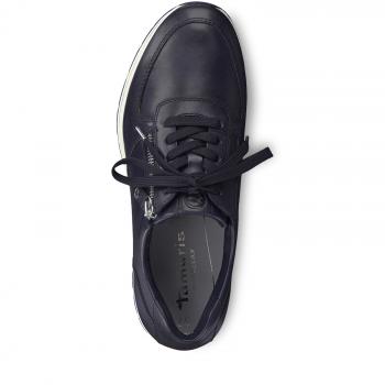 sportlicher Schnürhalbschuh aus Leder in der Farbe blau mit Wechselfußbettung
