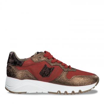 modischer, bronzefarbener Schnürsneaker aus Leder Textilmix