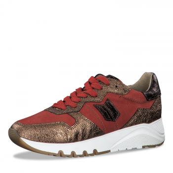 modischer, bronzefarbener Schnürsneaker aus Leder Textilmix