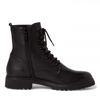 schwarzer Schnürstiefel aus Leder mit Schnürung und Reißverschluß, Profilsohle