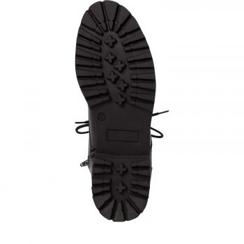 schwarzer Schnürstiefel aus Leder mit Schnürung und Reißverschluß, Profilsohle