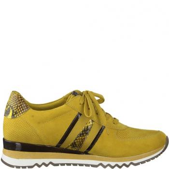 modischer Damen Sneaker in der Farbe Gelb, SCHAFTHÖHE:6.5 cm ABSATZTYP:Kein Absatz ABSATZHÖHE:40 mm DECKSOHLE:Synthetik OBERMATERIAL:Materialmix Aus Textil Und Synthetik SCHUHSPITZE:Rund INNENMATERIAL:Textil VERSCHLUSS:Schnürung