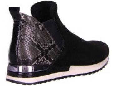 Stiefelette,Farbe: schwarz kombi Obermaterial: Velourleder + Textil Innen: leicht wärmendes Textilfutter (Fleece) Innenlaufsohle: Leder Absatz: 3cm Schafthöhe: 9,5cm Schaftweite: 29cm lose Einlagen Features: Remonte-soft-Fußbett Besonderheit: Reptilprägun