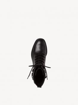 Stiefelette aus Materialmix Leder - Synthetik, Absatz, Schnürung und Reißverschluß in der Farbe schwarz