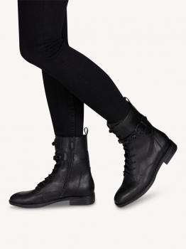 Stiefelette aus Materialmix Leder - Synthetik, Absatz, Schnürung und Reißverschluß in der Farbe schwarz