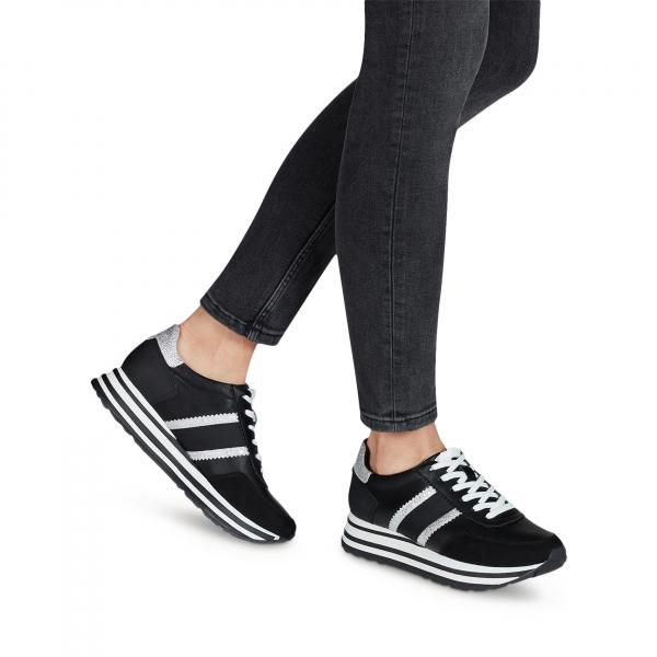 Tamaris Sneaker schwarz mit zwei weiße Streifen Größe 38