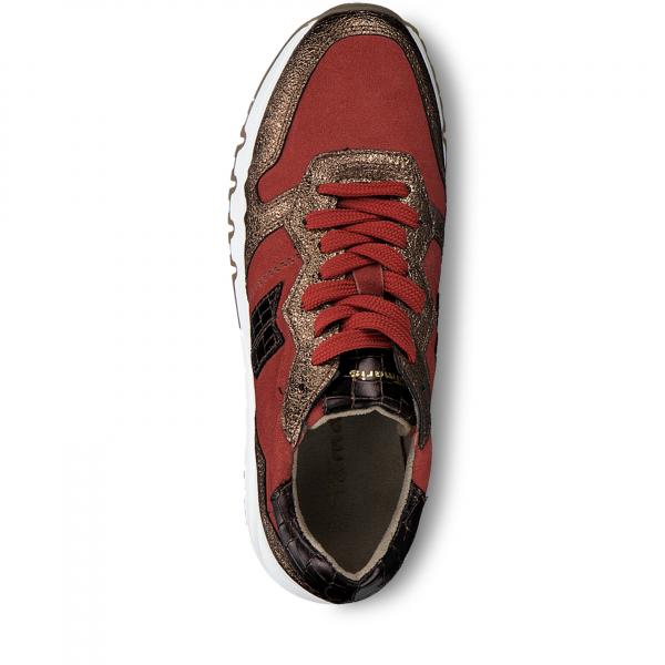 modischer, bronzefarbener Schnürsneaker aus Leder Textilmix