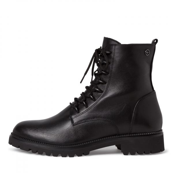 schwarzer Schnürstiefel aus Leder mit Schnürung und Reißverschluß, Profilsohle