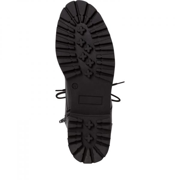 schwarzer Schnürstiefel aus Leder mit Schnürung und Reißverschluß, Profilsohle