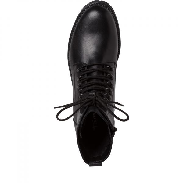 schwarzer Schnürstiefel aus Leder mit Schnürung und Reißverschluß, Profilsohle