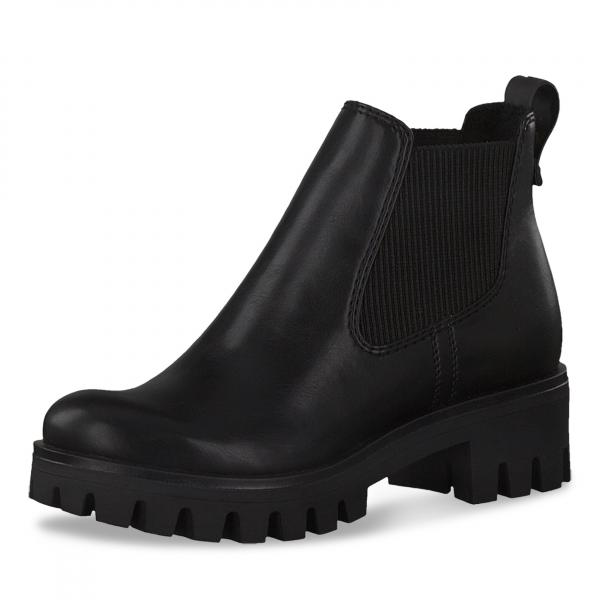 modischer Chelsea Boots in schwarzem Lack mit Schnürung und Blockabsatz