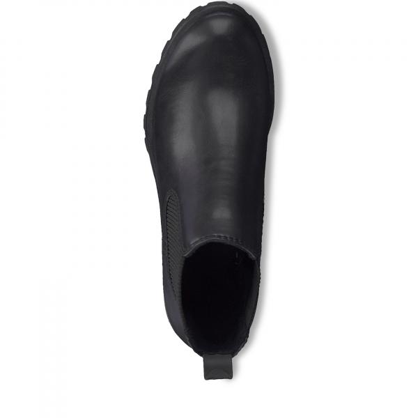 modischer Chelsea Boots in schwarzem Lack mit Schnürung und Blockabsatz