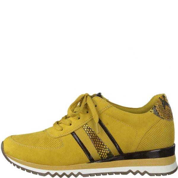 modischer Damen Sneaker in der Farbe Gelb, SCHAFTHÖHE:6.5 cm ABSATZTYP:Kein Absatz ABSATZHÖHE:40 mm DECKSOHLE:Synthetik OBERMATERIAL:Materialmix Aus Textil Und Synthetik SCHUHSPITZE:Rund INNENMATERIAL:Textil VERSCHLUSS:Schnürung