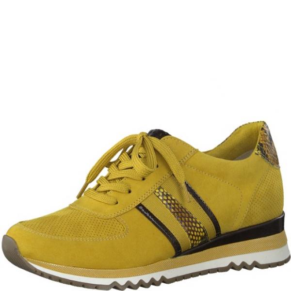 modischer Damen Sneaker in der Farbe Gelb, SCHAFTHÖHE:6.5 cm ABSATZTYP:Kein Absatz ABSATZHÖHE:40 mm DECKSOHLE:Synthetik OBERMATERIAL:Materialmix Aus Textil Und Synthetik SCHUHSPITZE:Rund INNENMATERIAL:Textil VERSCHLUSS:Schnürung