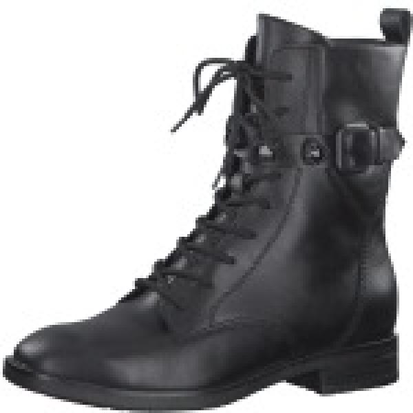 Stiefelette aus Materialmix Leder - Synthetik, Absatz, Schnürung und Reißverschluß in der Farbe schwarz
