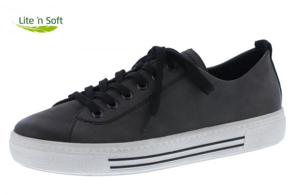 modischer Sneaker, Farbe: grau Obermaterial: Nubukleder Innen: Textil Innenlaufsohle: Textil Verschluss: Schnürung Absatz: flach lose Einlagen Features: remonte softfoam