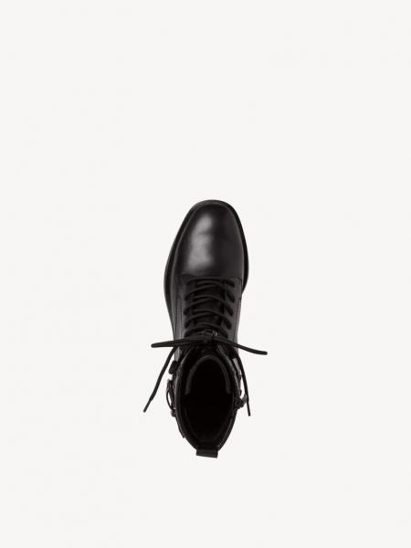 Stiefelette aus Materialmix Leder - Synthetik, Absatz, Schnürung und Reißverschluß in der Farbe schwarz